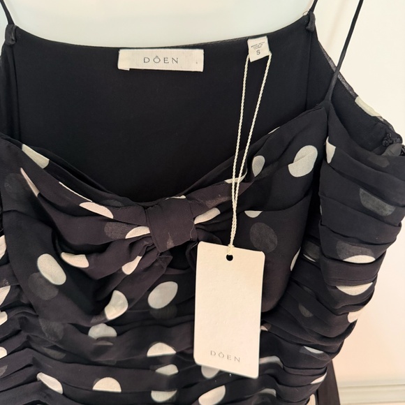 DÔEN Maryanna bow-detailed ruched polka-dot silk-georgette midi dress NWT - Picture 6 of 10